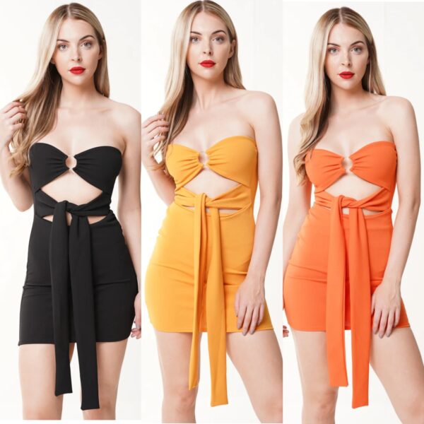 Summer Short Keyhole Knot Front Bandeau Dress