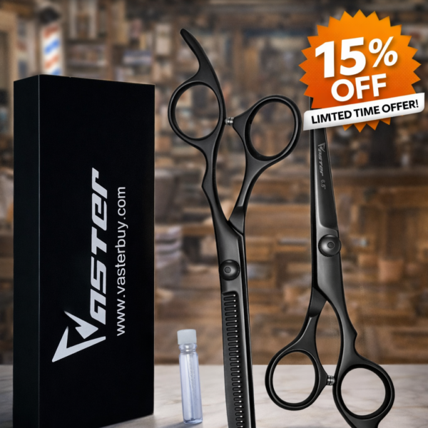 Professional 6.5” Hair Cutting & Thinning Scissors Set Black