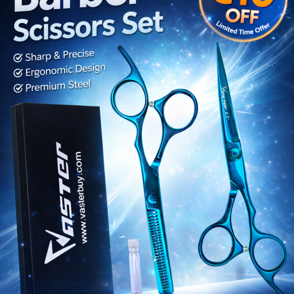 6.5” Hair Cutting Blue Titanium Stainless Steel Barber Shears Kit